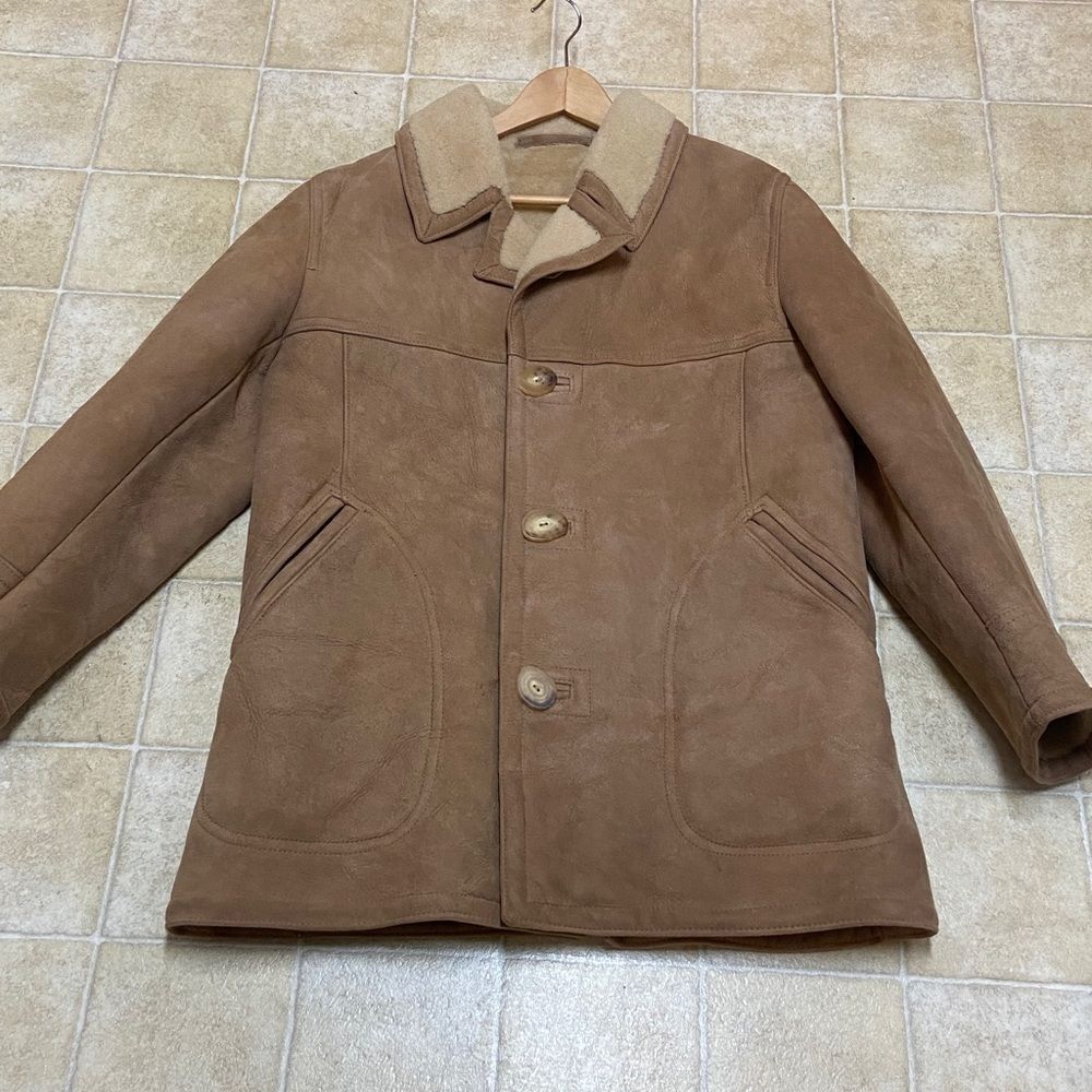 VTG,Authentic Sawyer Supreme Of Napa California Tan Shearling Pea Coat Size 40